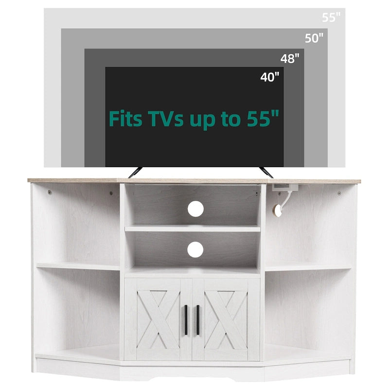 Farmhouse Corner TV Stand Entertainment Center Media Console for TVs up to 55 with Power Outlet