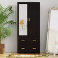 Hitow Armoire Double Drawer Mirrored Door Closet Zoned Storage