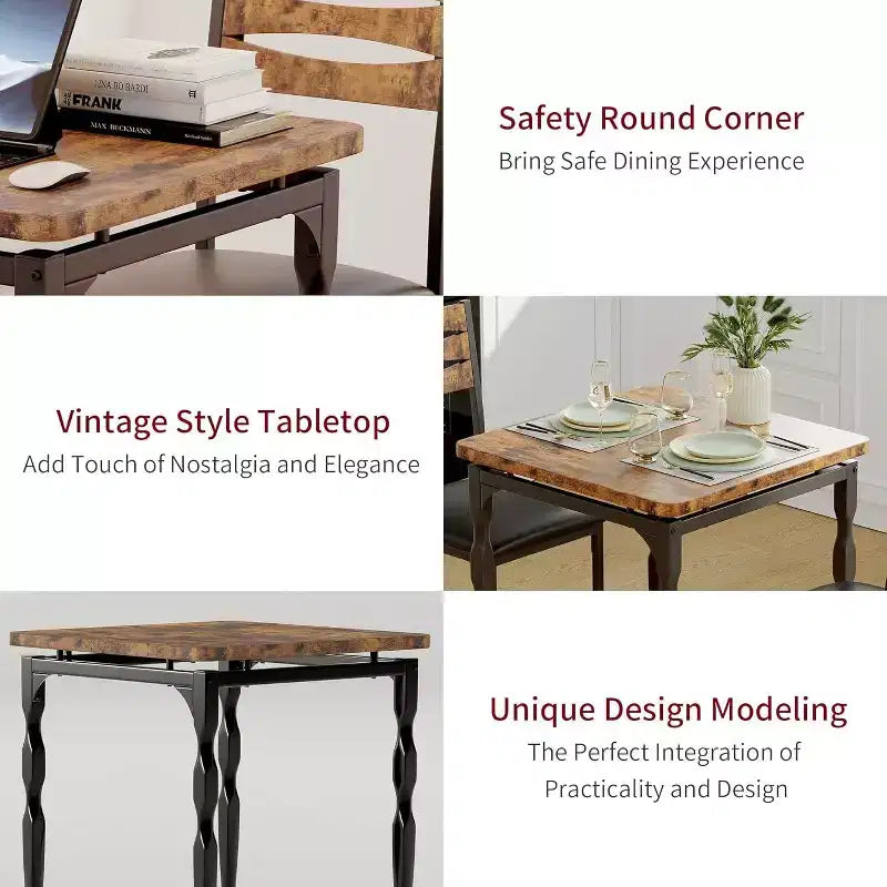 3-Piece Dining Set for Small Spaces, Table & 2 Chairs with Spiral Legs, Compact Kitchen Table Set for Apartments