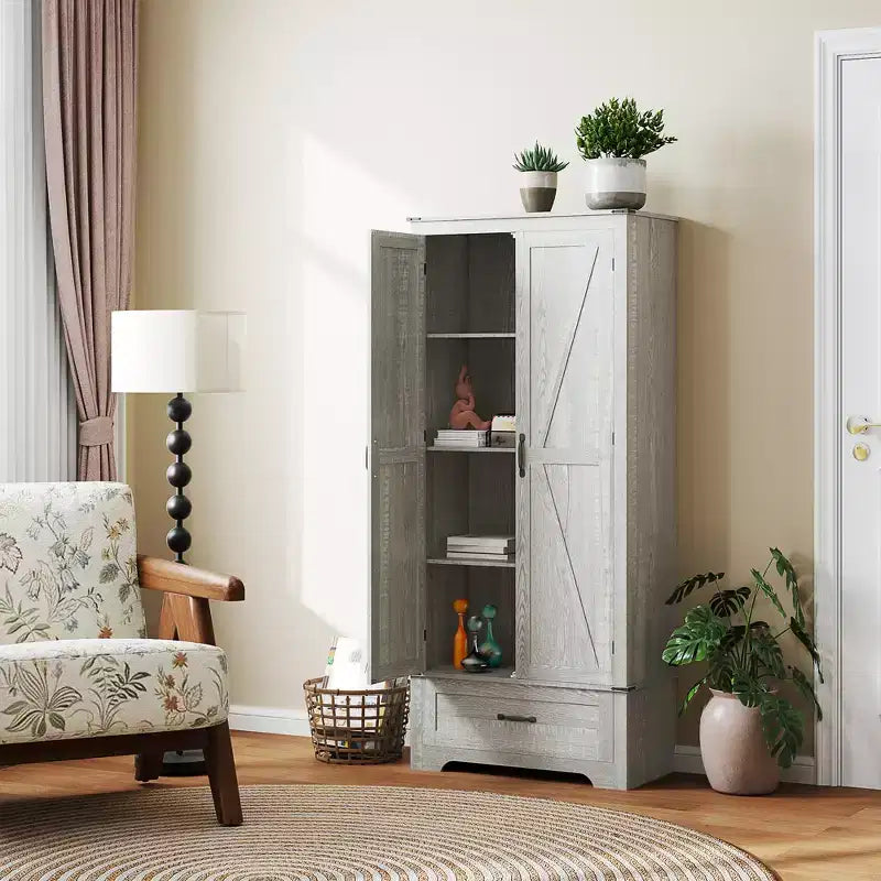 HOMCOM 72 Farmhouse Pantry Cabinet with Barn Doors, Tall Kitchen Pantry Storage Cabinet with Adjustable Shelves and Drawer