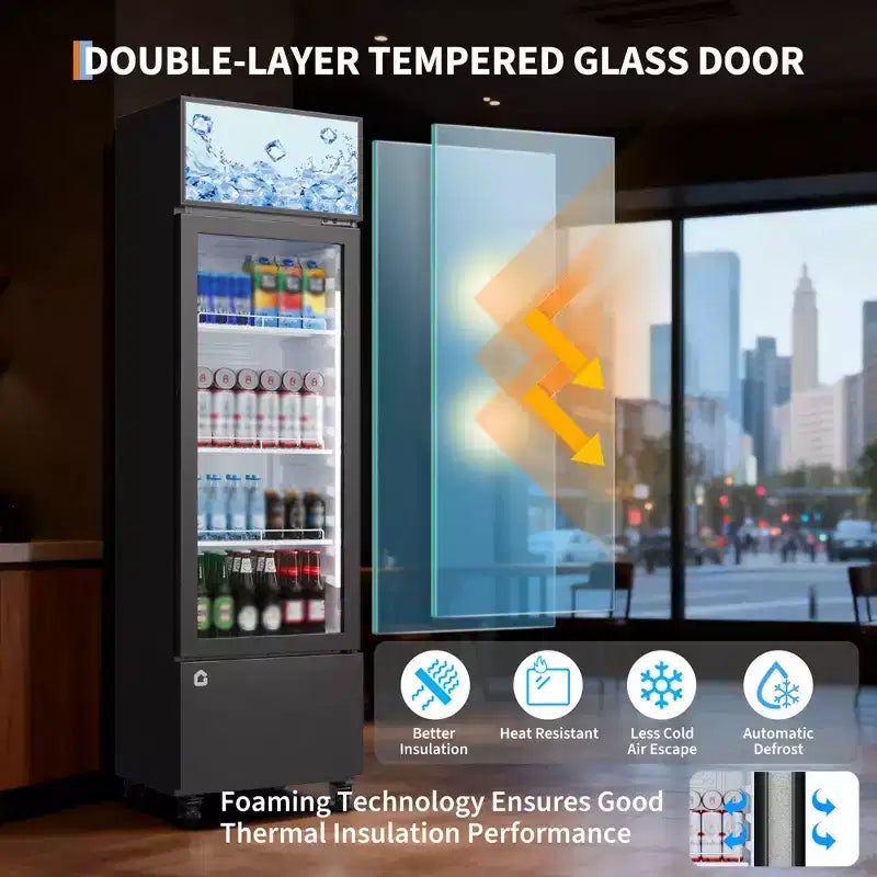 COZONY Glass Door Beverage Refrigerator, 6.1 Cu.ft Commercial Drink Cooler with Lightbox, No-Frost for Bar, Restaurant, Store