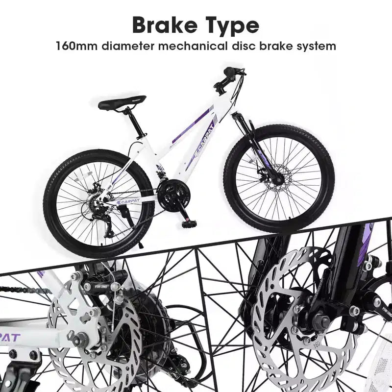 Okak 24/26IN Mountain Bike with 21 Speeds and Dual Disc Brakes, Kids Bike with 100mm Front Suspension, Dirt Bike for Teenagers and Women