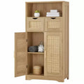 Meuble de rangement en rotin avec 2 tiroirs et étagères réglables pour cuisine/maison
