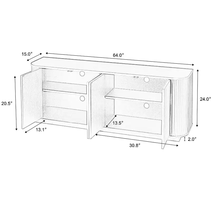 JVNOXK Buffet meuble de rangement meuble TV avec motif vague Buffet Armoire rayée verticale en bois pour cuisine/chambre/entrée. Naturel