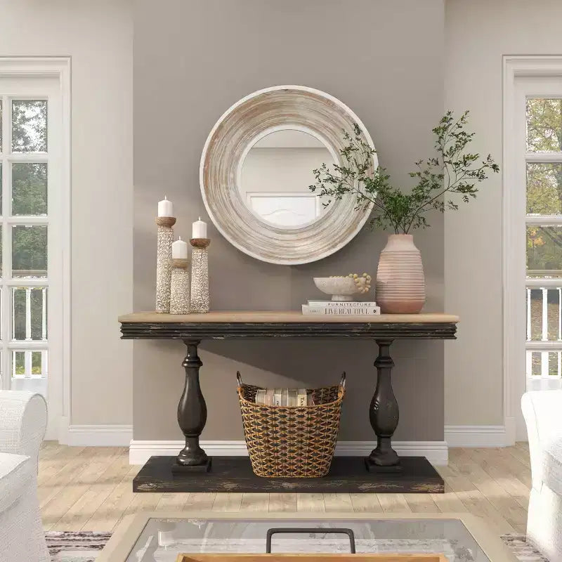 35x35 Wooden Wall Mirror with White Wash Effect Cream - Olivia & May: No Assembly, MDF Frame, Indoor Use