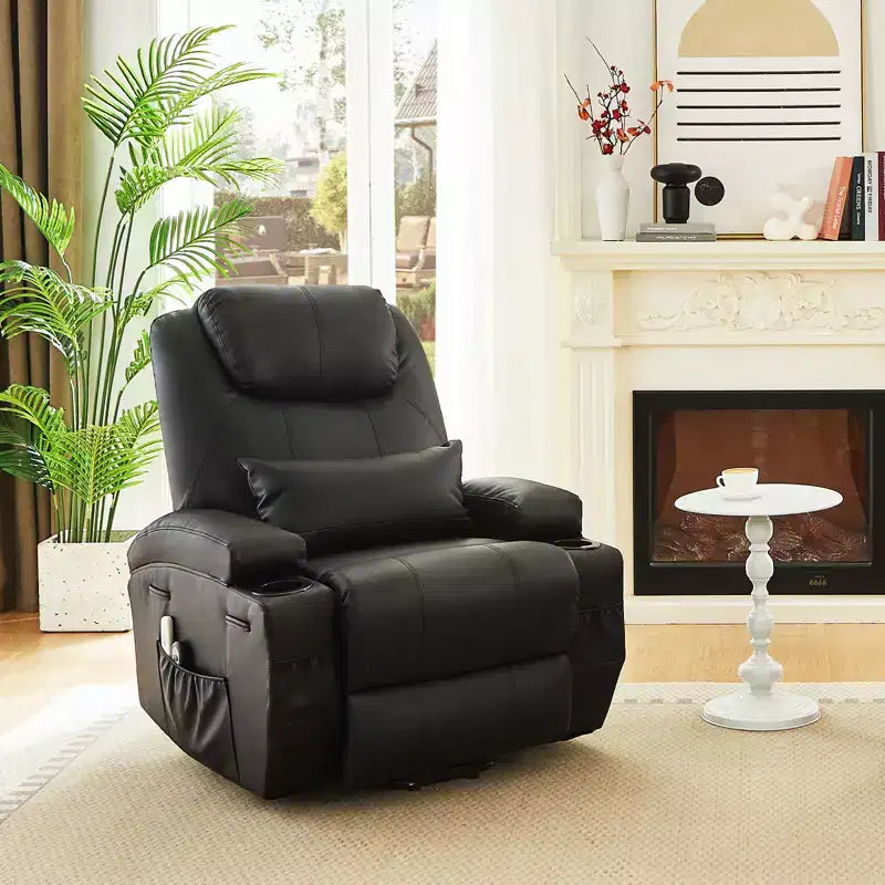 Bestier 34.6 Electric Power Lift Asist Recliner Chair with Massage and Heat, Fax Leather Reclining Chair with Side Pockets & Cup Holders