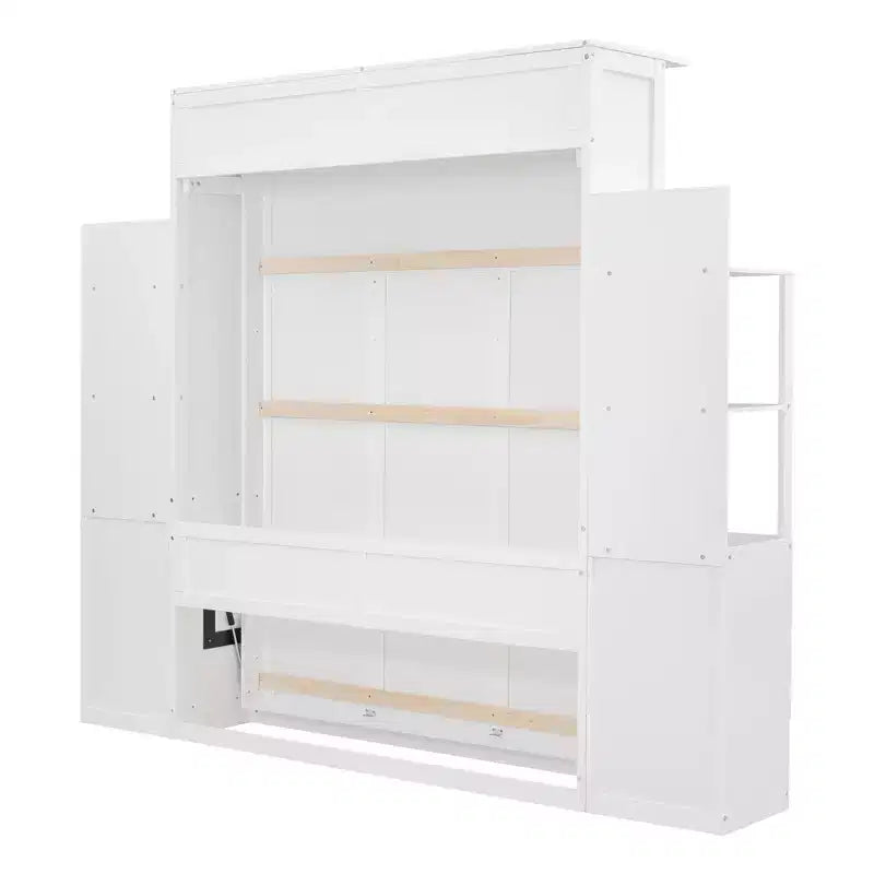 Luxystar Queen Murphy Bed with Storage Shelves, 4 Drawers and Lights