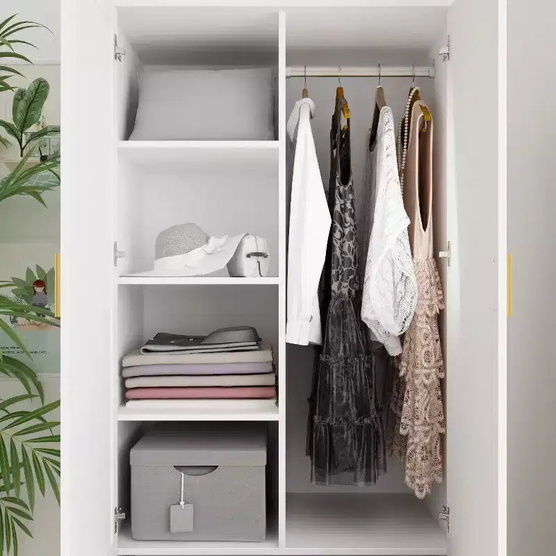 Hitow Armoire Double Drawer Mirrored Door Closet Zoned Storage