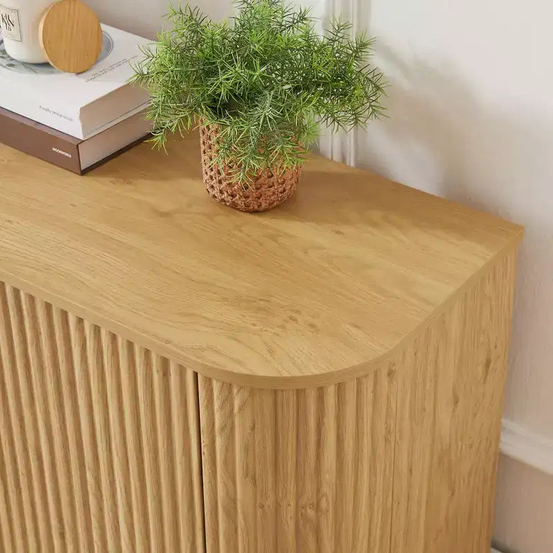 JVNOXK Buffet meuble de rangement meuble TV avec motif vague Buffet Armoire rayée verticale en bois pour cuisine/chambre/entrée. Naturel