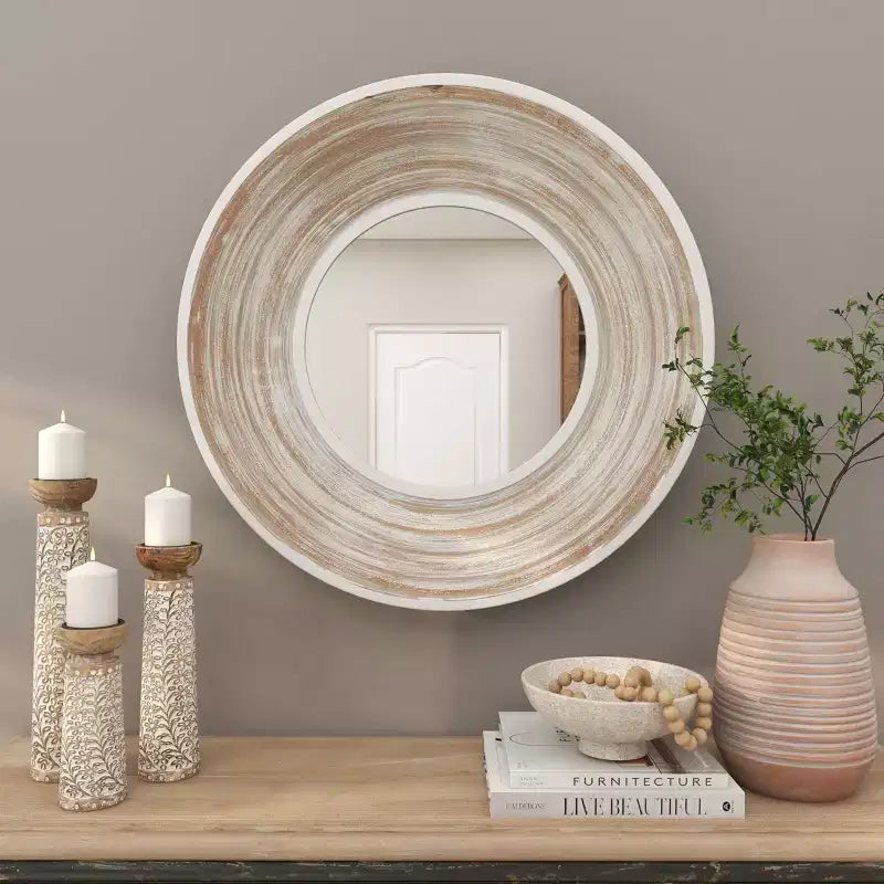 35x35 Wooden Wall Mirror with White Wash Effect Cream - Olivia & May: No Assembly, MDF Frame, Indoor Use