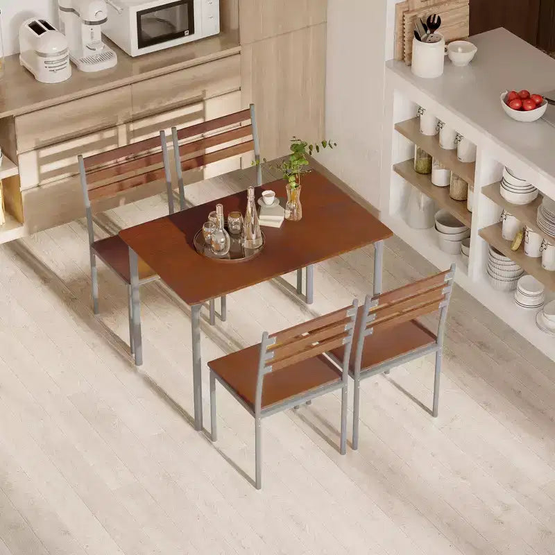 HOMCOM Modern 5-Piece Wooden Counter Dining Kitchen Table Set, 1 Table 4 Chairs Metal Legs, Suitable For Outdoors