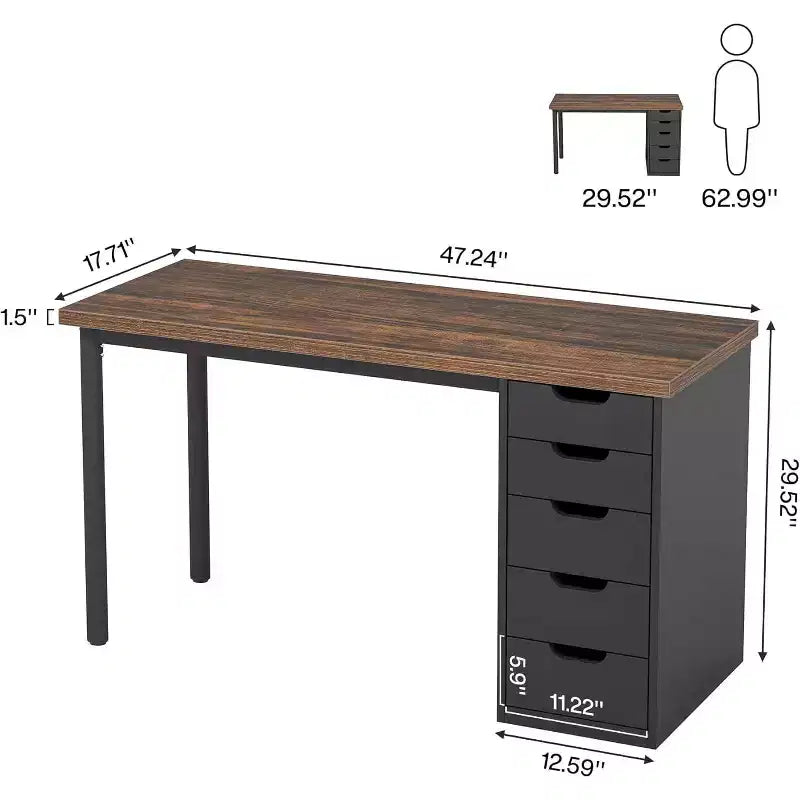 Lantine Computer Desk with 5 Drawers, 47 inches Modern Simple Home Office Desk Study Writing Table for Small Spaces