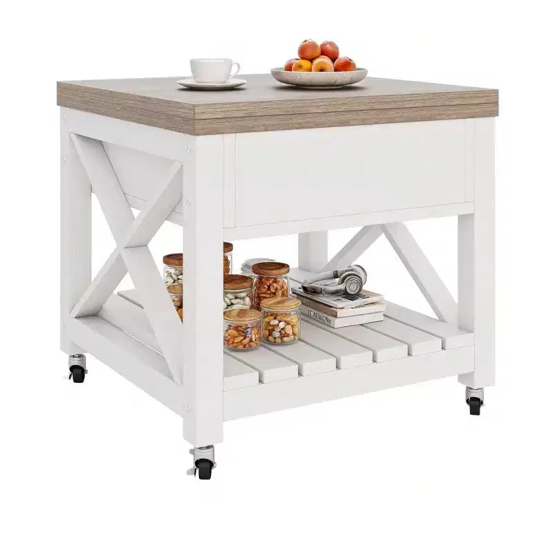 3-In-1 Lift Top Square Coffee Table With Wheels Stools Multi-Function 2 Tier Dining Table With Hidden and Open Storage Living Room Dining Room