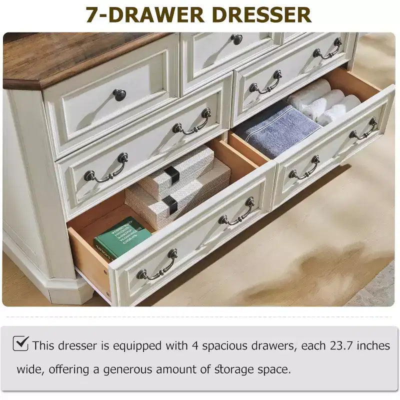 54 7-Drawer Dresser for Bedroom, Vintage Rustic Wide Chest of Drawers for Living Room & Hallway
