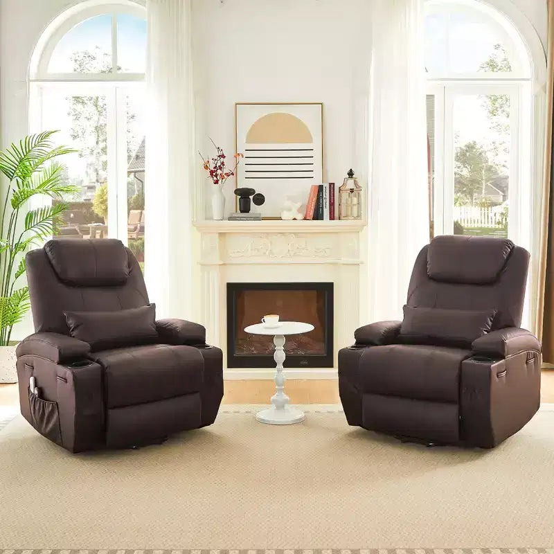 Bestier 34.6 Electric Power Lift Asist Recliner Chair with Massage and Heat, Fax Leather Reclining Chair with Side Pockets & Cup Holders