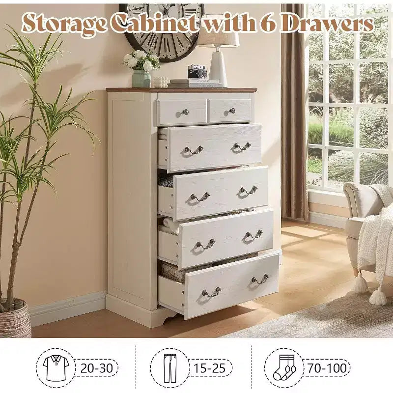 AMERLIFE Drawer Dresser, Farmhouse Chest of Drawers with Vintage Metal Handle