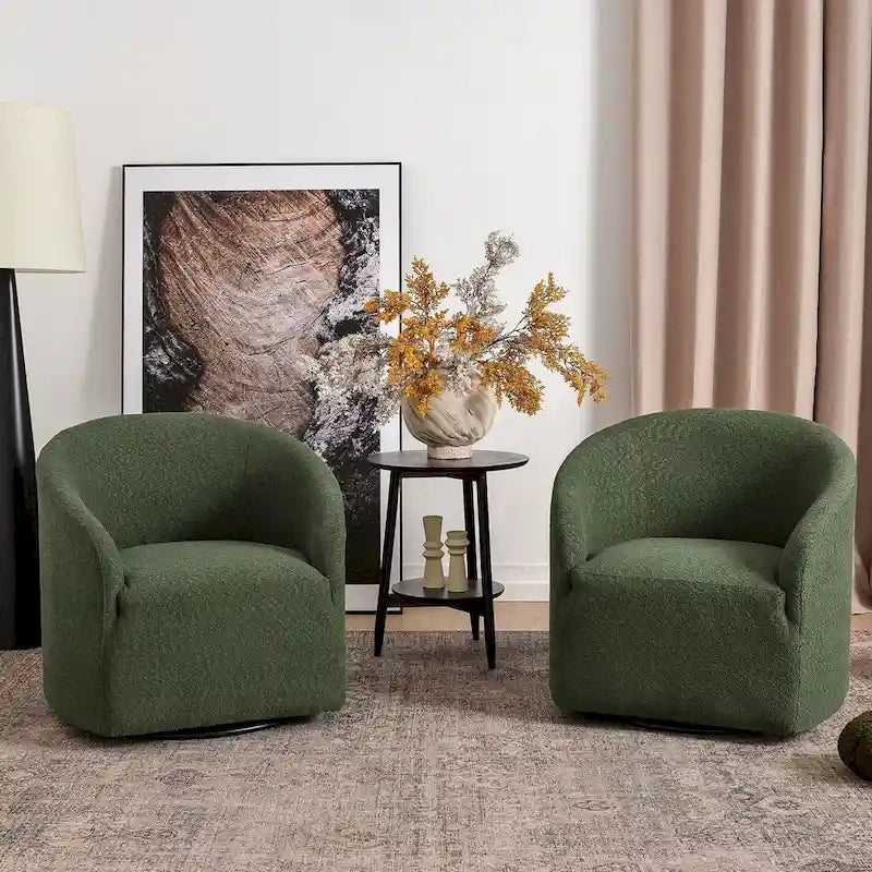 Fauteuil tonneau pivotant tapissé en tissu bouclé KINWELL 32 W (ensemble de 2)