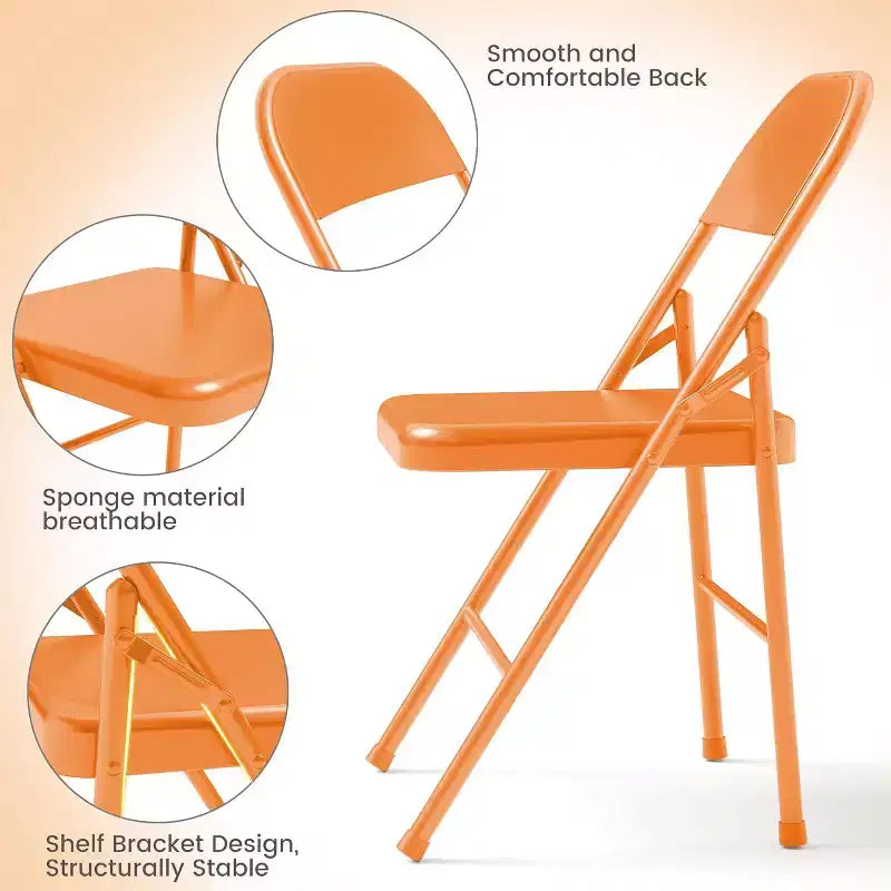 8-piece set of all-steel folding chairs with backrests, heavy-duty metal foldable dining chair set, 350 lbs capacity, suitable for indoor and outdoor