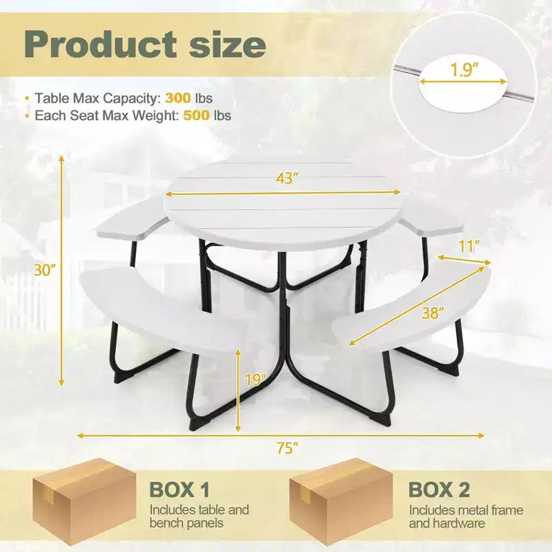 Costway Outdoor 8-person Round Picnic Table Bench Set with 4 Benches & Umbrella Hole Black/Grey/Green/White