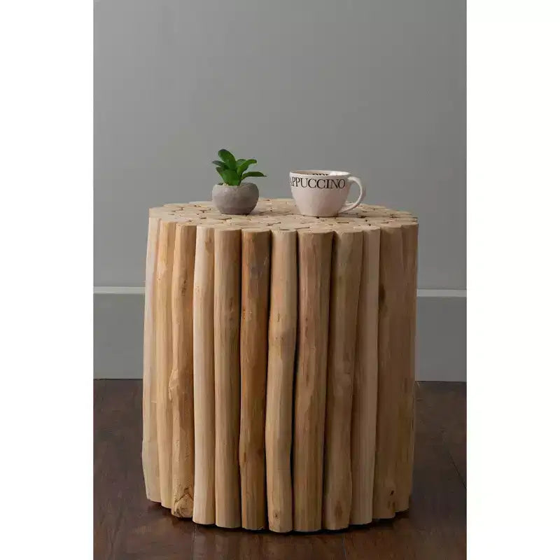 East at Main Prelude Round Accent Table Tan: Teak Construction, No Assembly, Indoor/Outdoor Use
