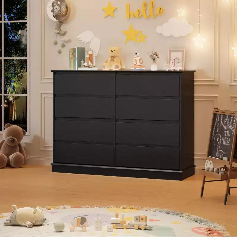 Modern Dresser for Bedroom with 8 Drawers, Wooden Storage Organizer Unit for Closet, Wide Chest of Drawers