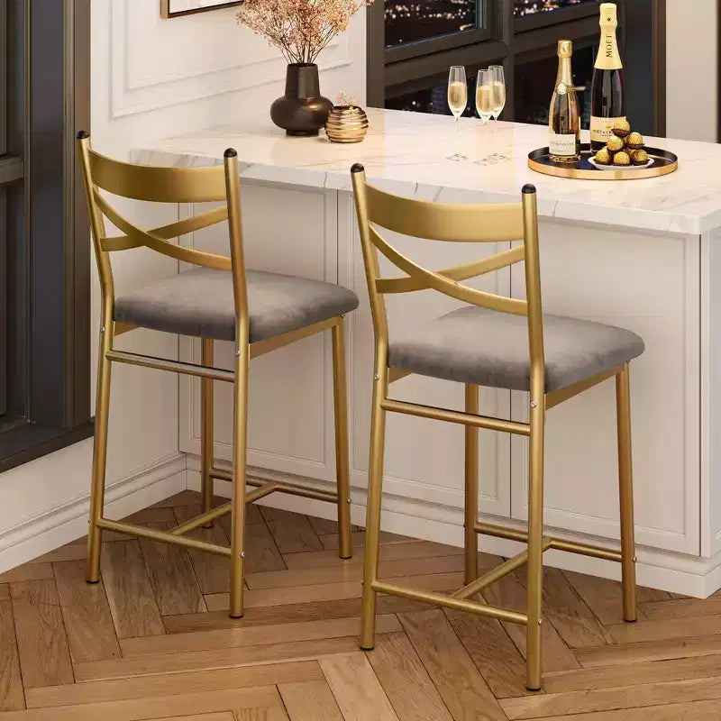 Bar Stools Set of 4, PU Upholstered Bar Chairs, Kitchen Island Chairs with X-Shaped Backrest and Metal Footrest, Black Counter Height Chairs