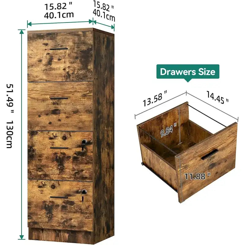Moasis 51H 4 Drawers File Cabinet Lockable Vertical Storage Cabinet for Home Office