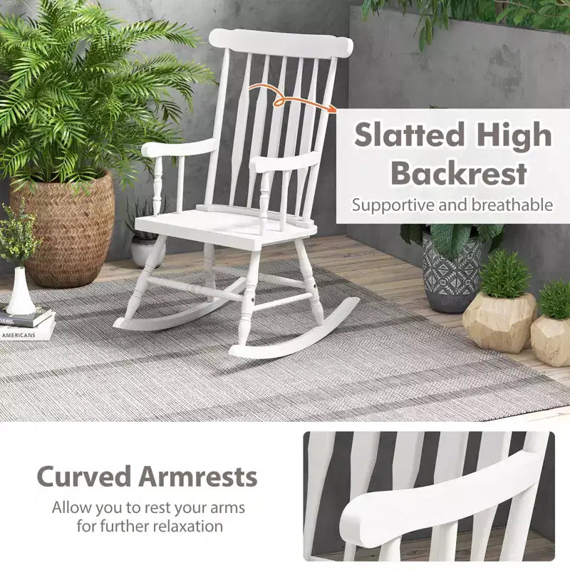 Costway Set of 2 Wood Rocking Chair Glossy Finish White\ Coffe