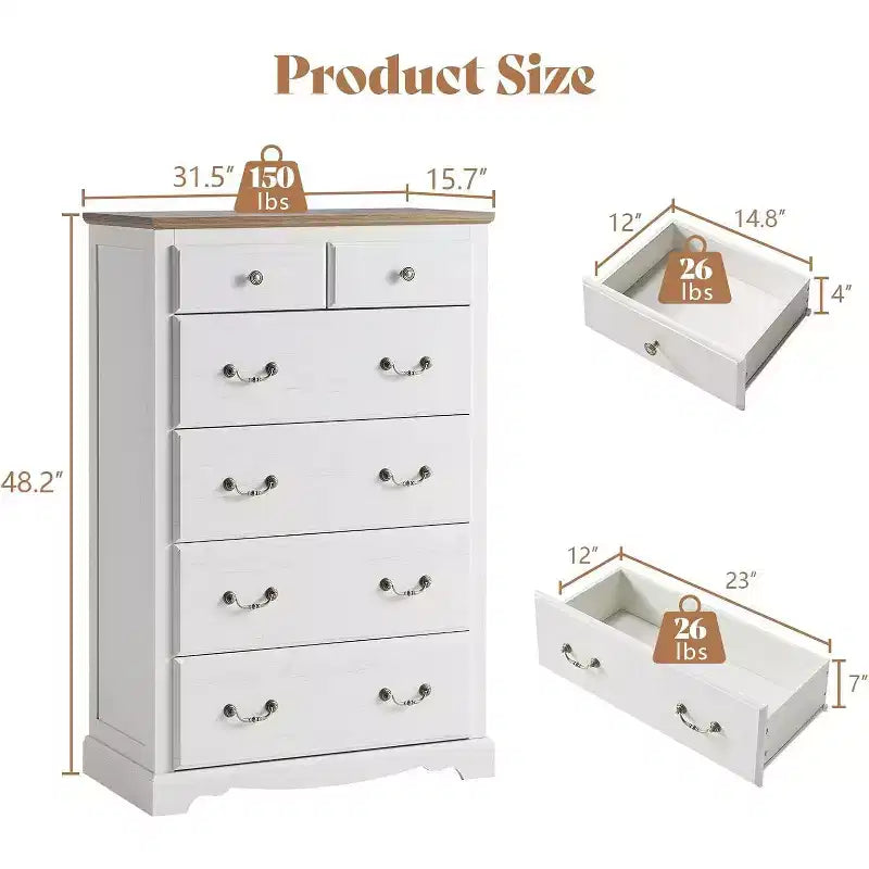 AMERLIFE Drawer Dresser, Farmhouse Chest of Drawers with Vintage Metal Handle