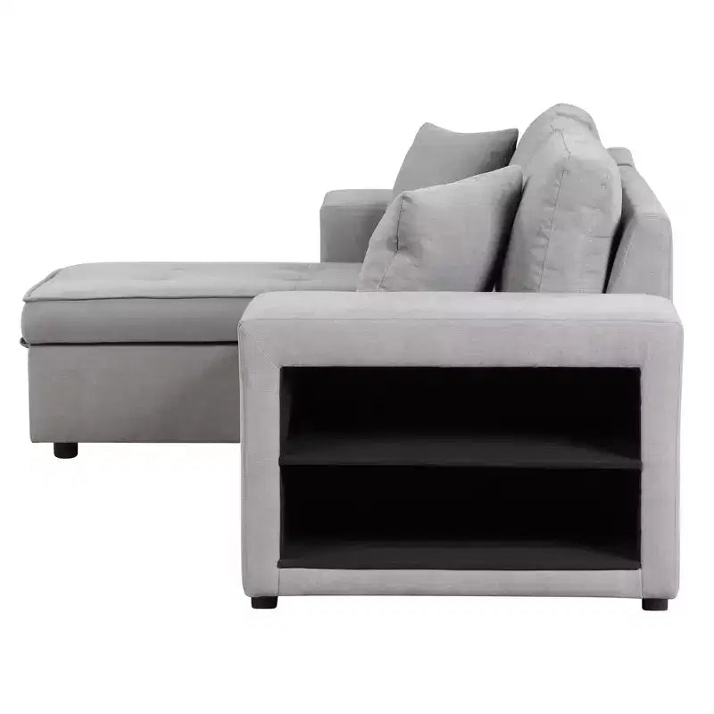 104.5 Reversible L-Shape Sleeper Sectional with Storage Chaise & 2 Stools - Convertible 3-Seat Sofa Bed for Living Room