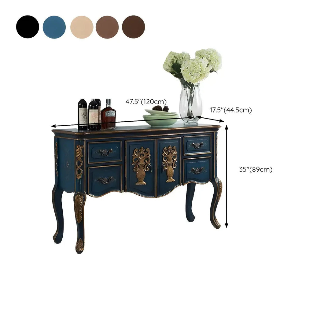 French Coffee Wood Storage Console Table with Drawers