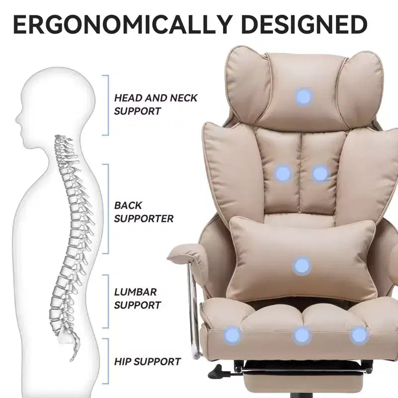 Efomao Ergonomic Desk Office Chair 400LBS, Big and Tall PU Leather Computer Chair, Executive Desk Chair with Footrest and Lumbar Support