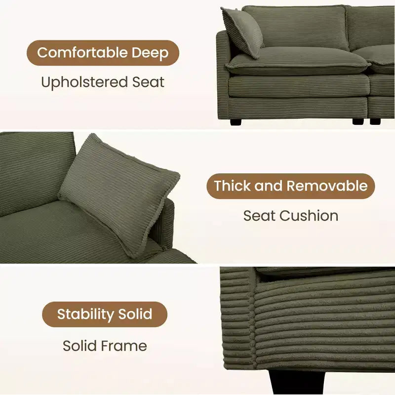 Modern 113.4D*79.13W Oversized Corduroy Modular 5-Seat Sectional Sofa Set with Ottoman U Shaped Sofa Couch with Corner Sofa,HYLEORY