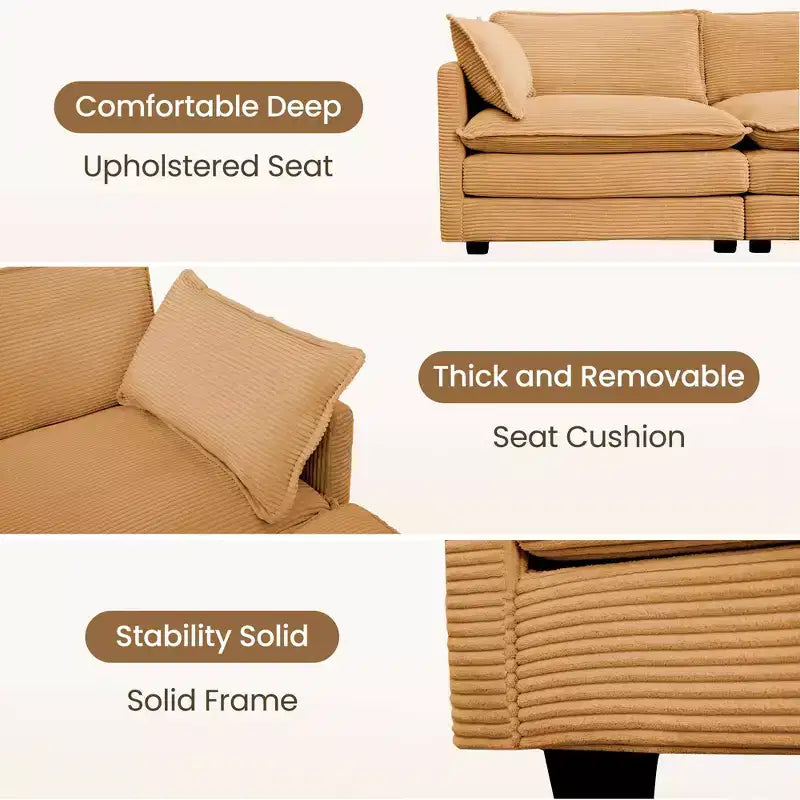 Modern 113.4D*79.13W Oversized Corduroy Modular 5-Seat Sectional Sofa Set with Ottoman U Shaped Sofa Couch with Corner Sofa,HYLEORY