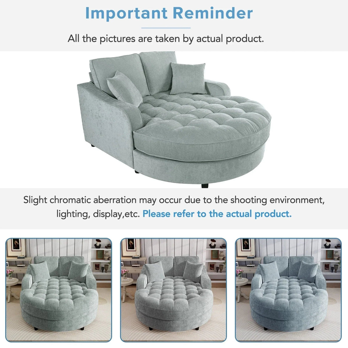 Chenille Chaise Lounge Sofa Bed, Upholstered Sofa Couch with Tufted Backrest and 2 Detachable Pillows for Living Room