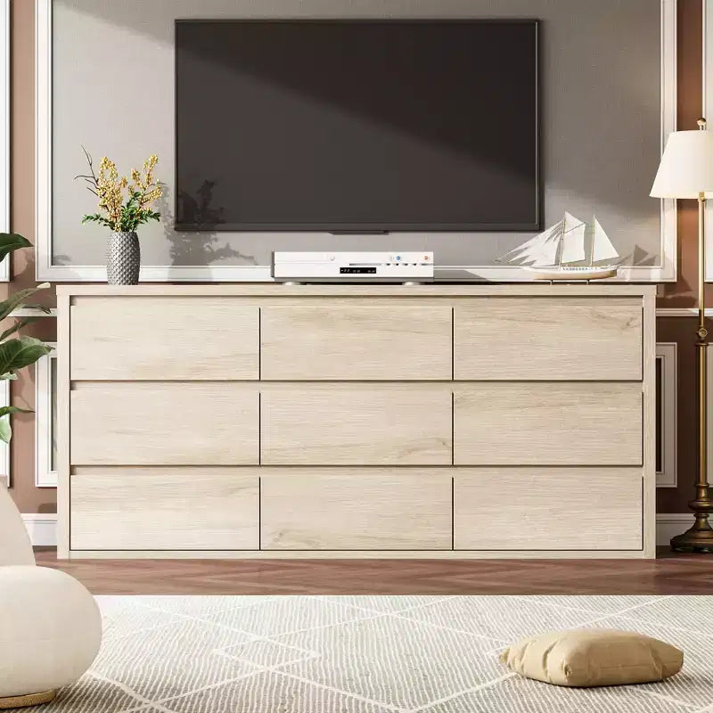 9 Drawer Dresser for Bedroom, Wide Modern Wooden Chest of Drawers with Large Storage, Wood Dresser Organizer for Living Room, Hallway, Entryway