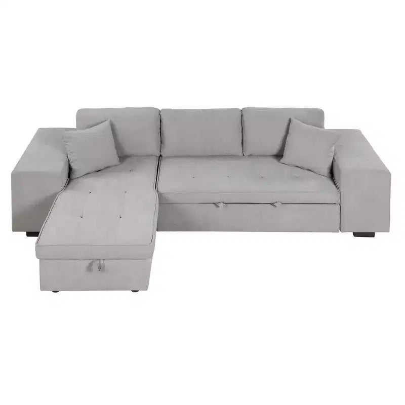 104.5 Reversible L-Shape Sleeper Sectional with Storage Chaise & 2 Stools - Convertible 3-Seat Sofa Bed for Living Room