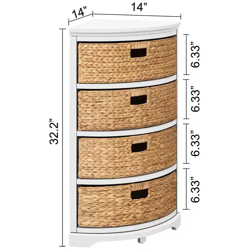 eHemco Hampton Meadows 4 Tier X-Side Corner Storage End Table with 4 Wicker Baskets