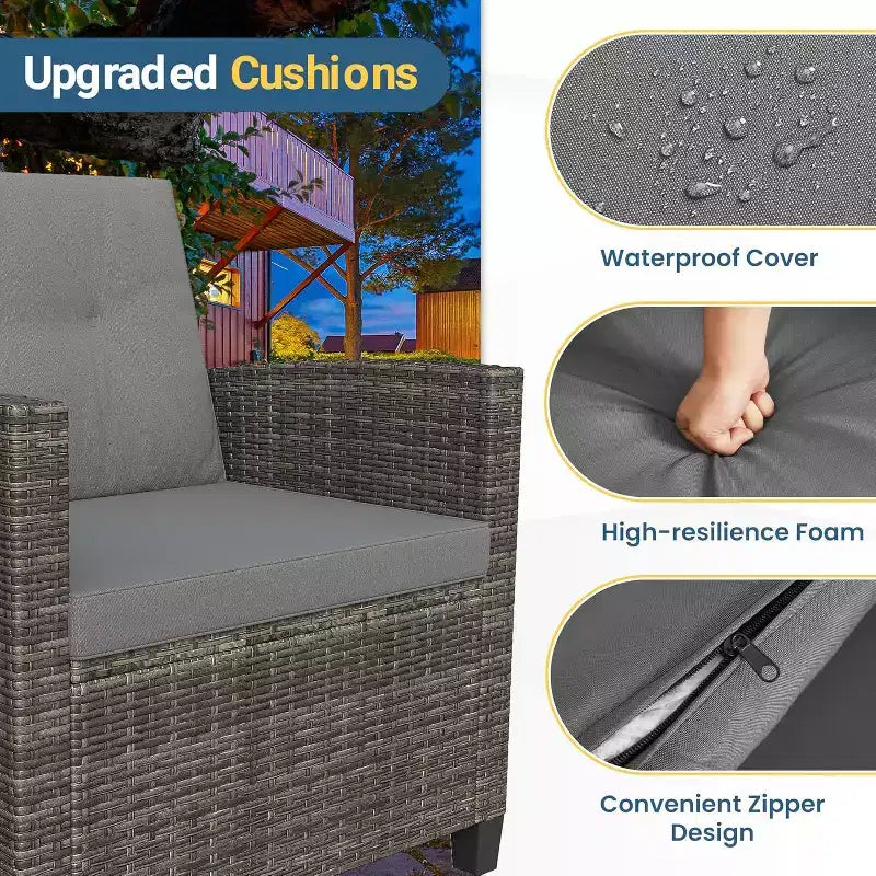 Heynemo 4-Piece Patio Furniture Set, All Weather Wicker Patio Conversation Seating Sets with 2-Tier Coffee Table, Outdoor Sofa Couch