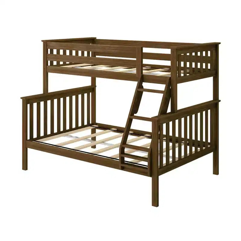 Max & Lily Bunk Bed Twin over Full Size, Solid Wood Bunk Beds with Ladder for Kids