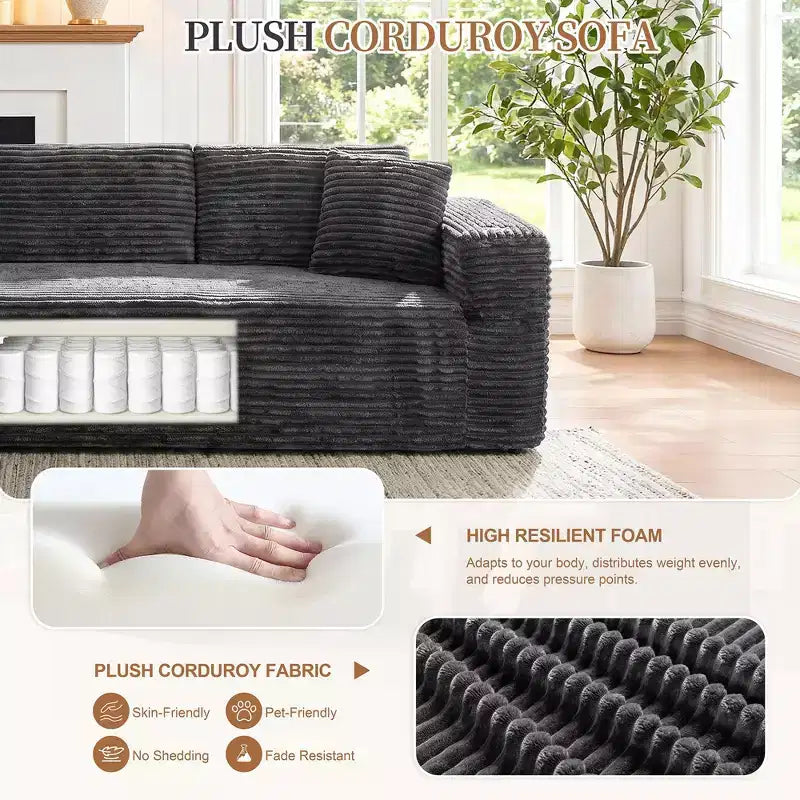 Celebalcony 103 Boneless Modular Sectional Sofa, L-Shaped Chaise with 2 Cup Holders, Plush Corduroy Cloud Couches for Living Room, No Assembly