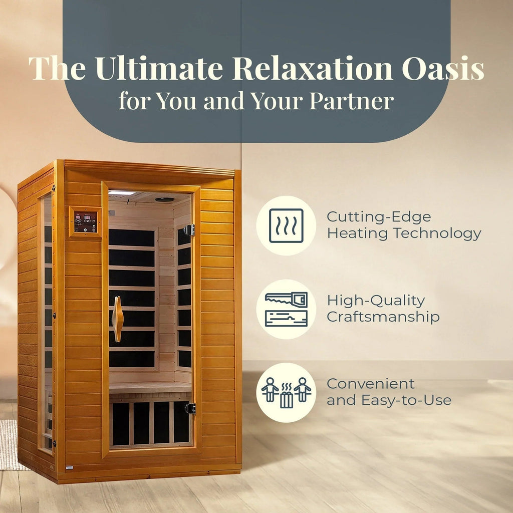 2-Person Low EMF FAR Infrared Sauna, Canadian Hemlock Wood