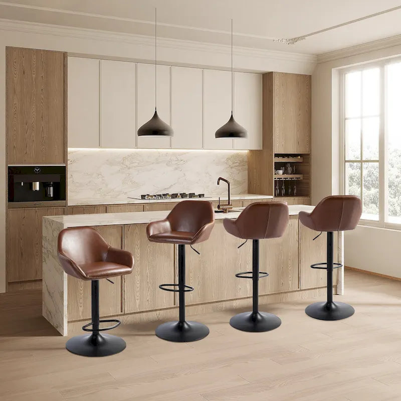 Glitzhome Lot de 3 tabourets de bar pivotants réglables de style moderne du milieu du siècle - Lot de 3