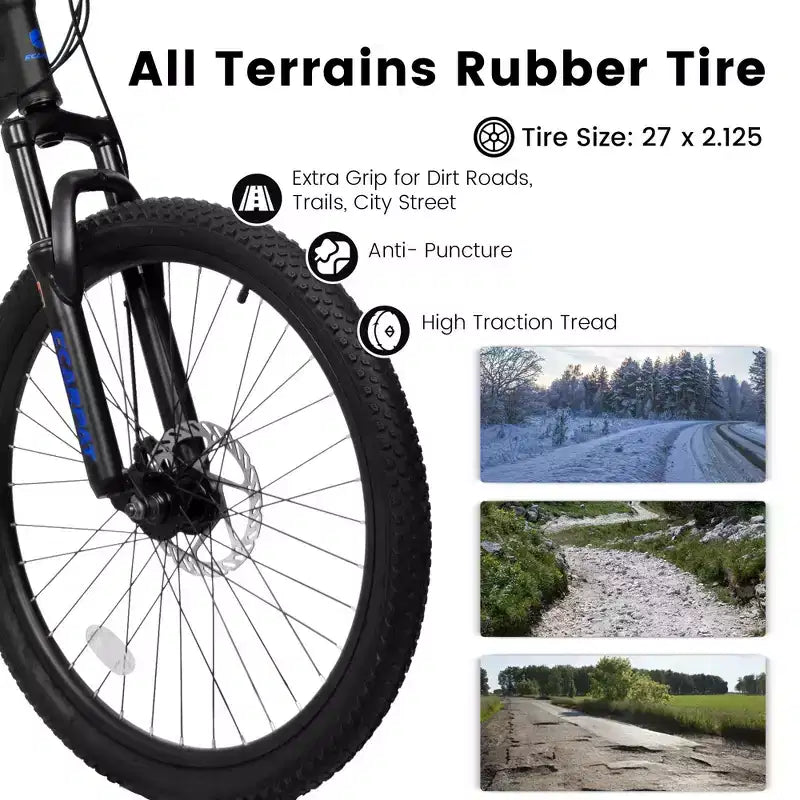 Okak 27.5IN Mountain Bike with Front and Rear Dual Shock Absorbers, 21-Speed Dirt Bike with Mechanical Disc Brake, Adult Bike for Men and Women