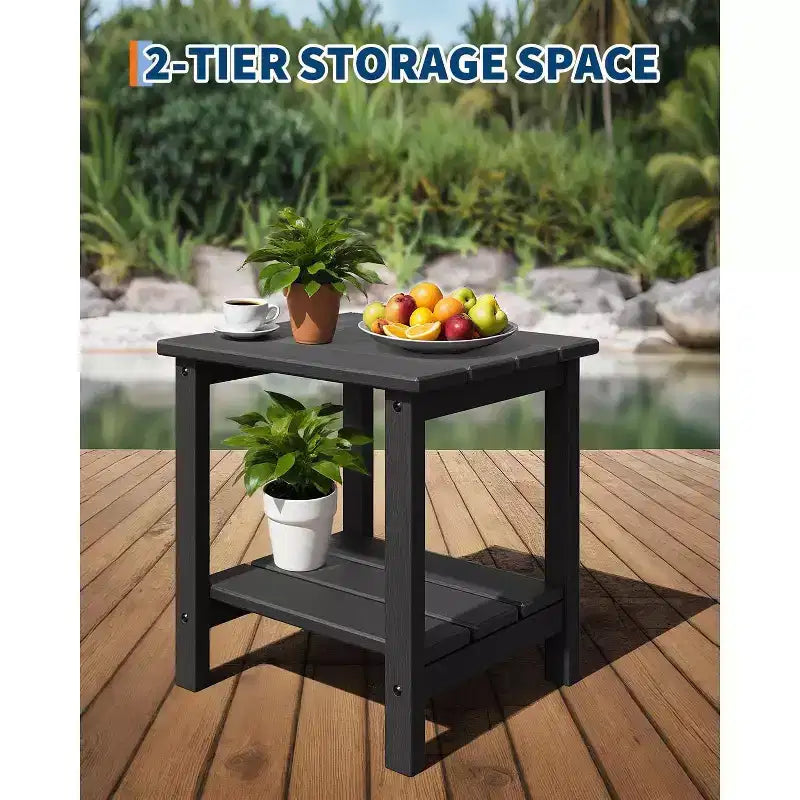 Folding Adirondack Chairs Set of 2 with Side Table, HDPE Plastic Wood Texture, 380lbs Capacity,Weather Resistant Outdoor Set for Patio, Deck,Fire Pit