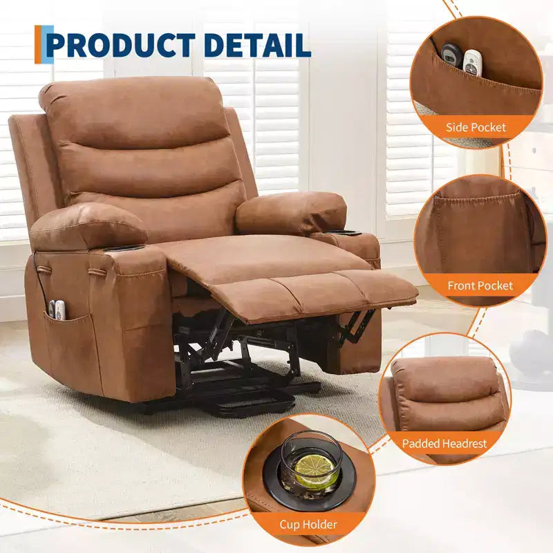 Lift Recliner Chair with Massage & Heat, Oversized Power Recliners, Home Theater Seat with 2 Cup Holders Side, Glider Reclining Single Sofa Chair