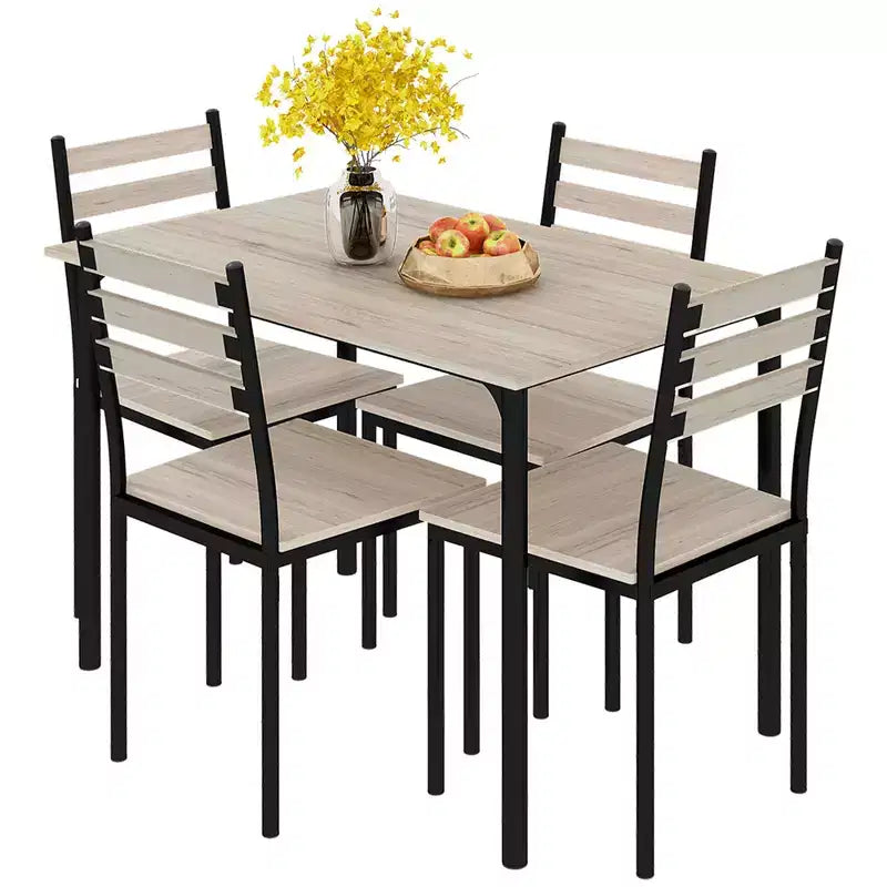HOMCOM Modern 5-Piece Wooden Counter Dining Kitchen Table Set, 1 Table 4 Chairs Metal Legs, Suitable For Outdoors