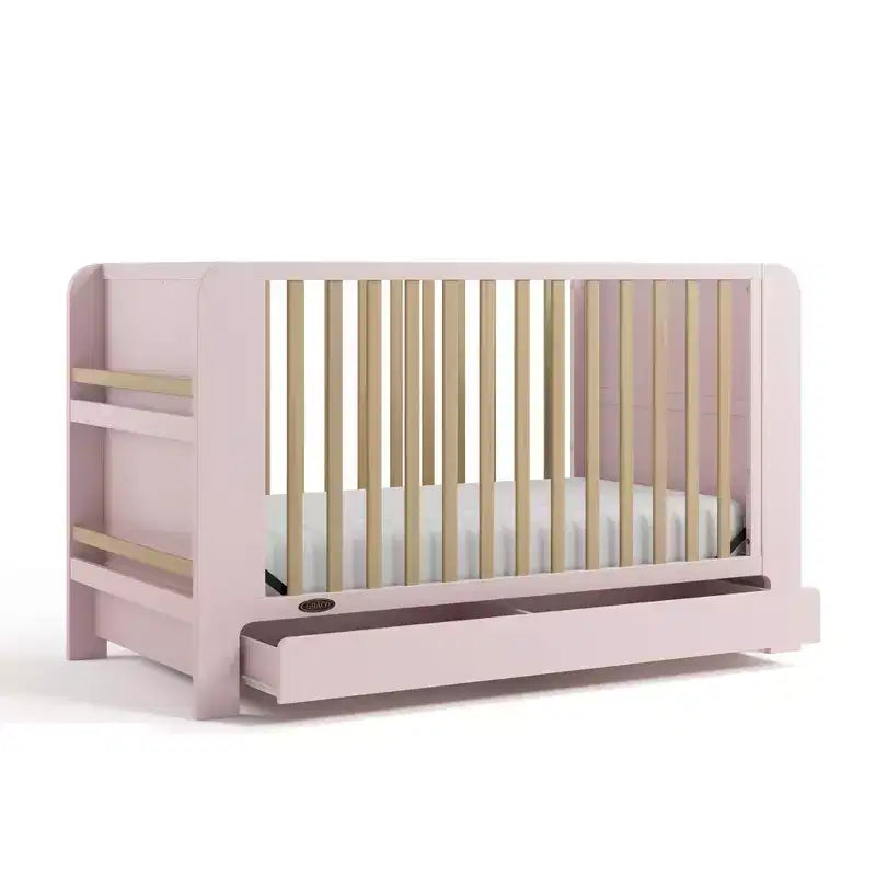 4-in-1 Convertible Crib with Drawer & Detachable Bookshelves, Adjustable Mattress Base