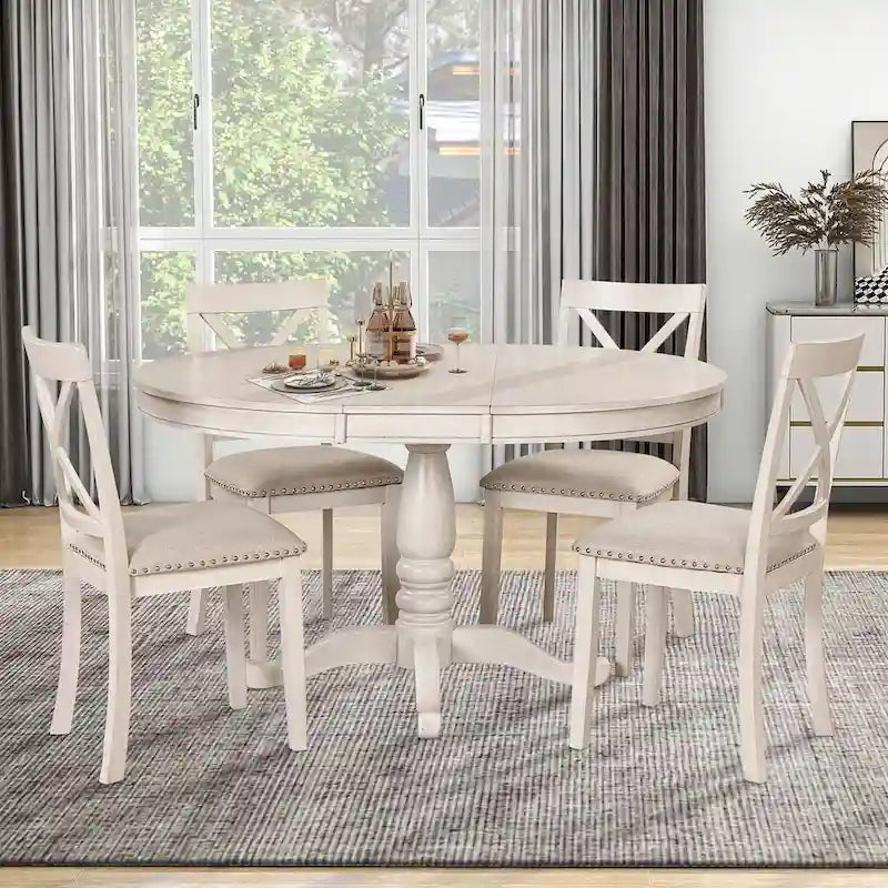 42-54 Farmhouse Round Extendable Dining Table for 4
