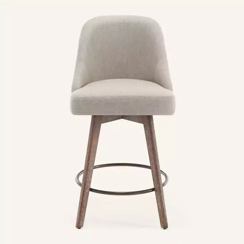 Lot de 4 tabourets de bar pivotants à hauteur de comptoir Bekrvio 26 po avec dossiers et pieds en bois, tabourets de bar rembourrés en tissu lin/similicuir pour îlot de cuisine